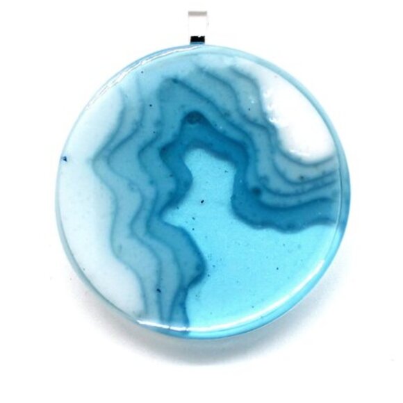 Handmade one of a kind Glacial Ocean pendant with  leather necklace - Picture 3 of 8